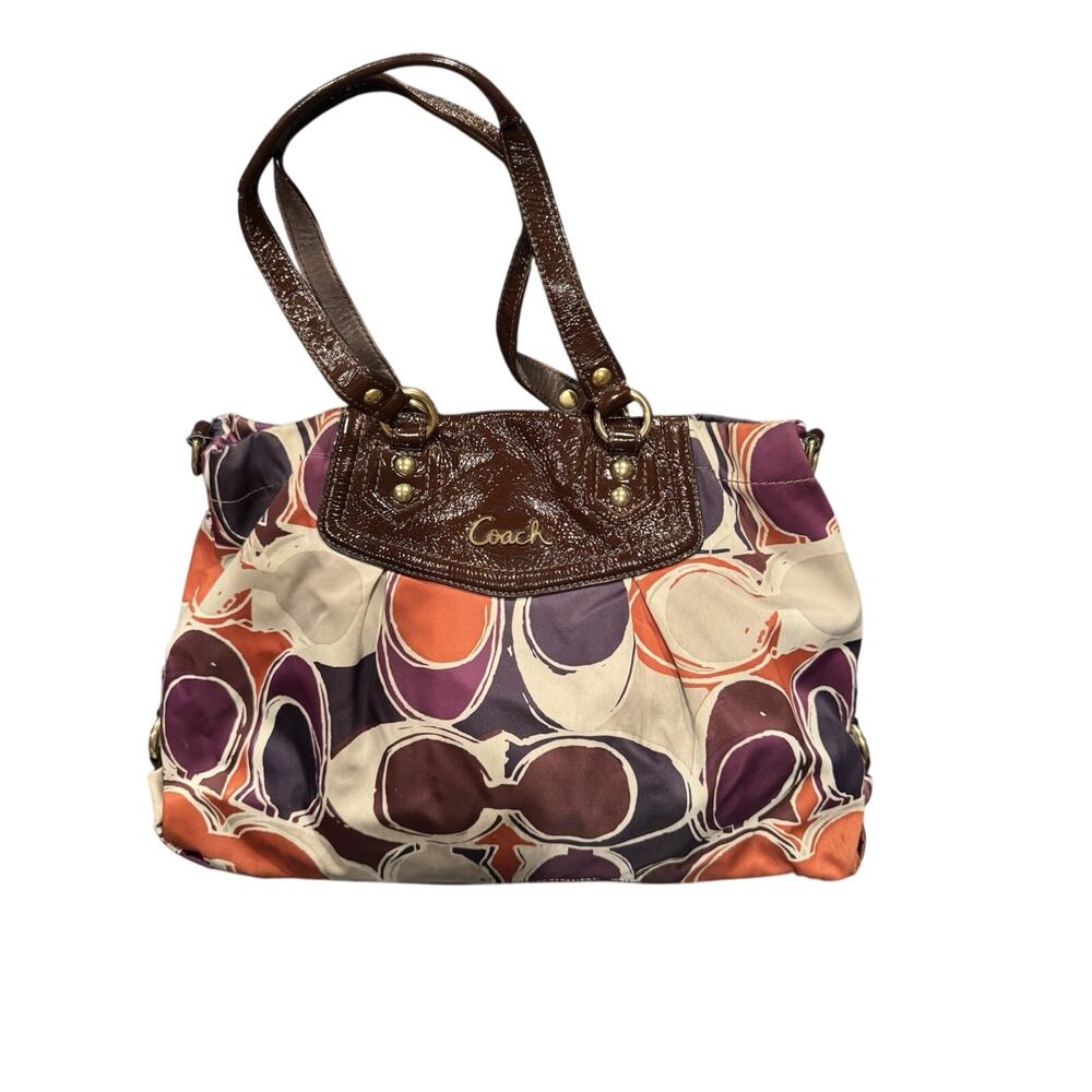 Vintage 2005 COACH Ashley Scarf C's Print LARGE Satchel Purse Bag Orange Purple